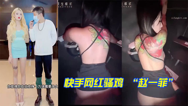 快手网红骚鸡 “赵一菲” ，街头采访说一天挣一万块，原来是在酒吧厕所被富二代内射拍视频挣的}