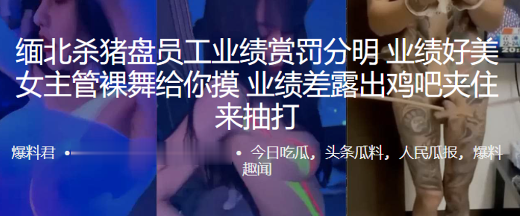 缅北杀猪盘员工业绩赏罚分明，业绩好美女主管裸舞给你摸，业绩差露出鸡吧夹住来抽打}